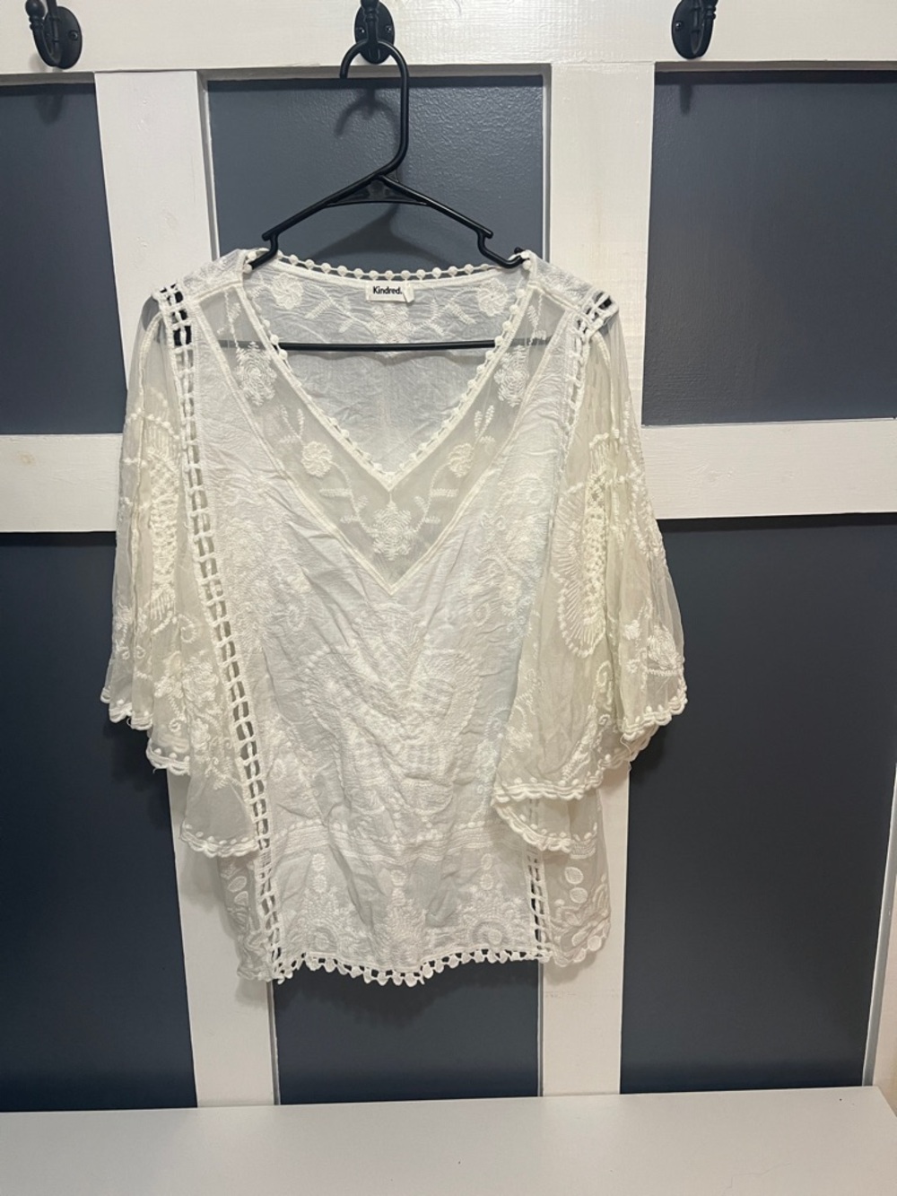 White Lace V-Neck Flutter Sleeve Top